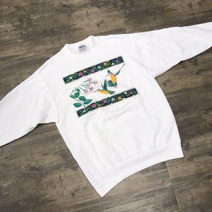 Vintage Volunteer Knit Apparel Crewneck Sweatshirt Size Large Nature Floral Bird